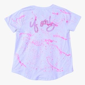 IF ONLY Hot Pink Paint Splattered V Neck White Shirt